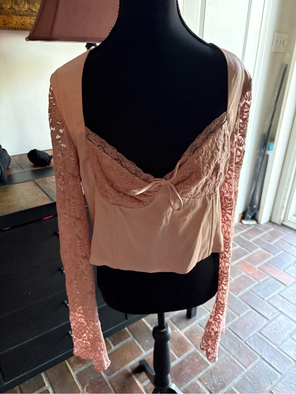Princess Polly Women's Blush Lace-Trim Long Sleeve Top